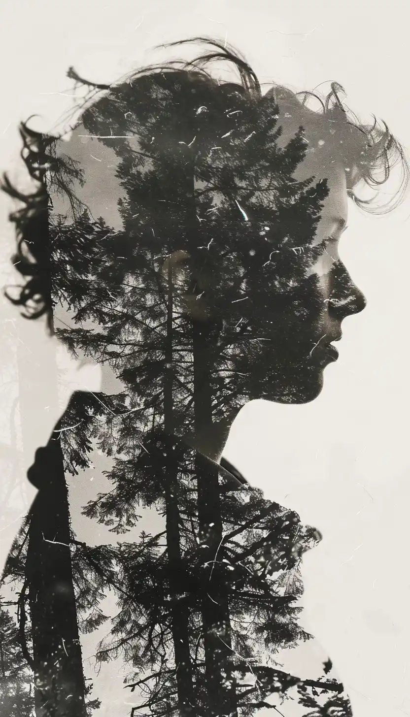 Double Exposure Forest Profile Midjourney提示词