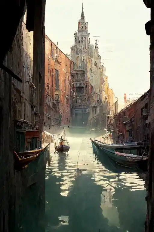 Venetian Water Alley Midjourney提示词