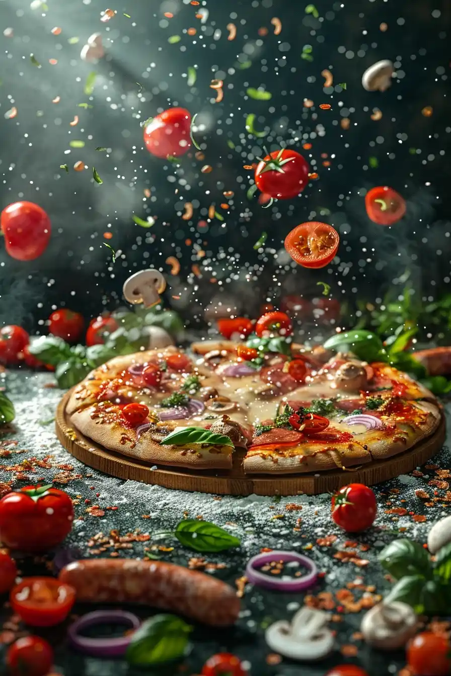 Realistic Space Pizza Ingredients Midjourney提示词