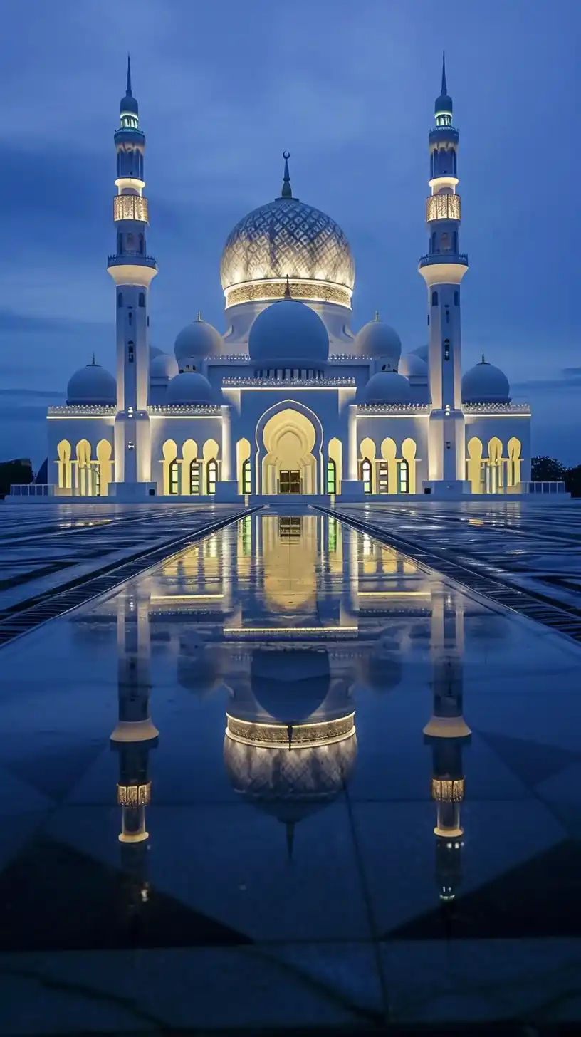 Modern Mosque at Night Midjourney提示词