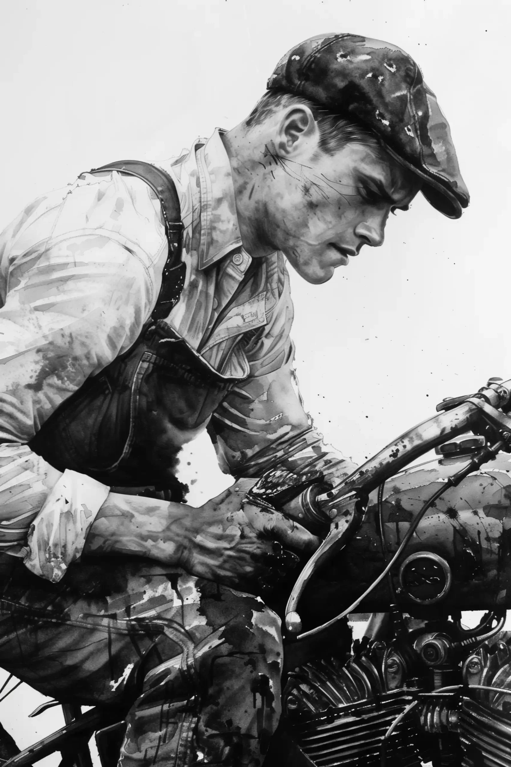 Detailed 1920s Motorcycle Repair Midjourney提示词
