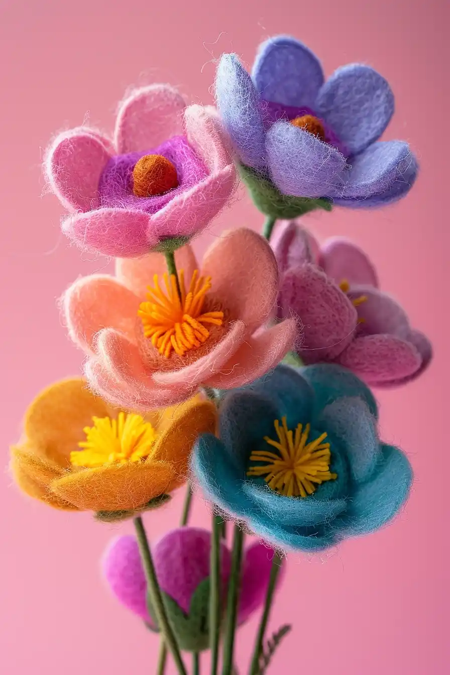 Felted Flower Bouquet Macro Midjourney提示词