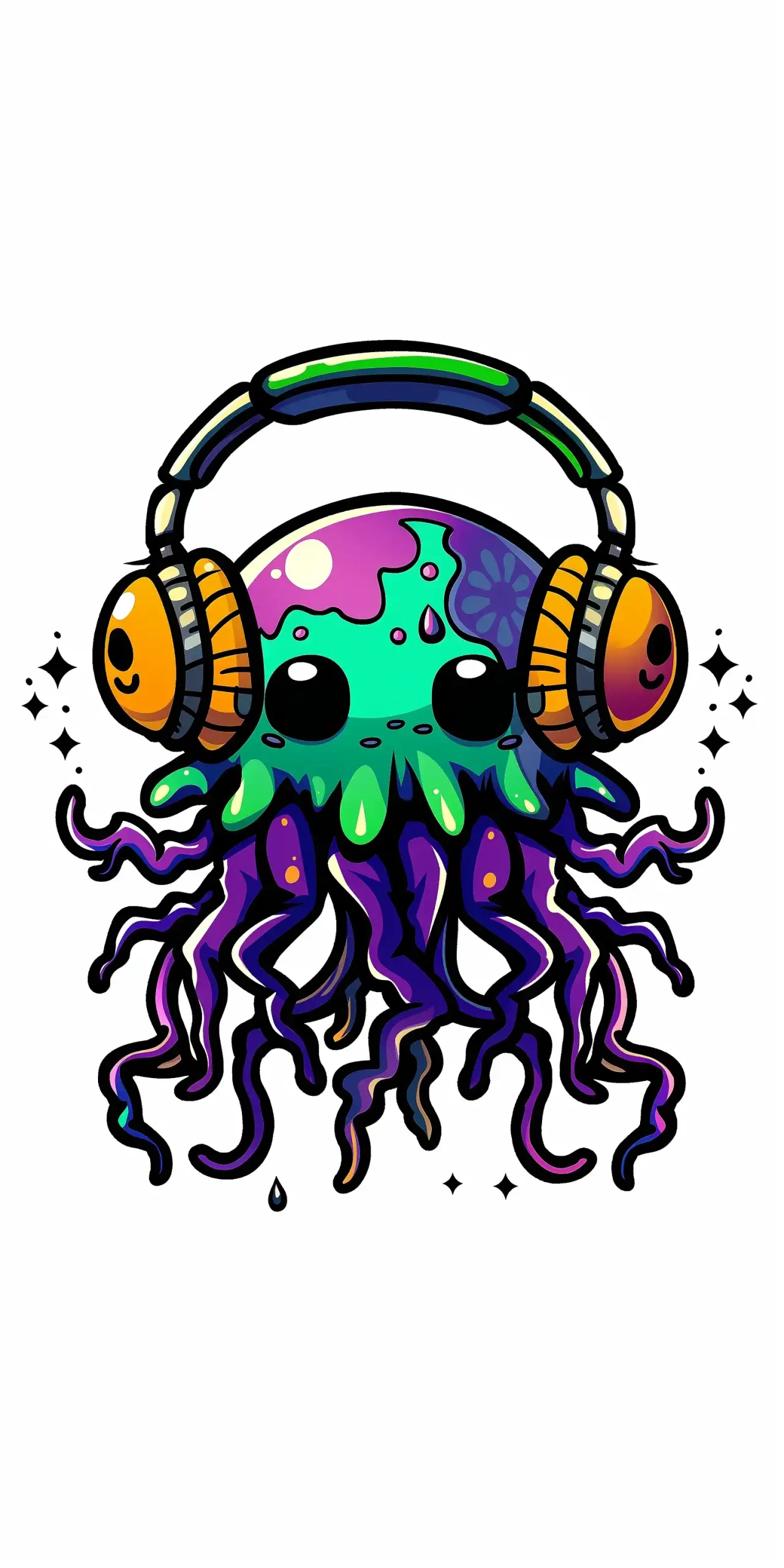 Cartoon Jellyfish with Headphones Midjourney提示词