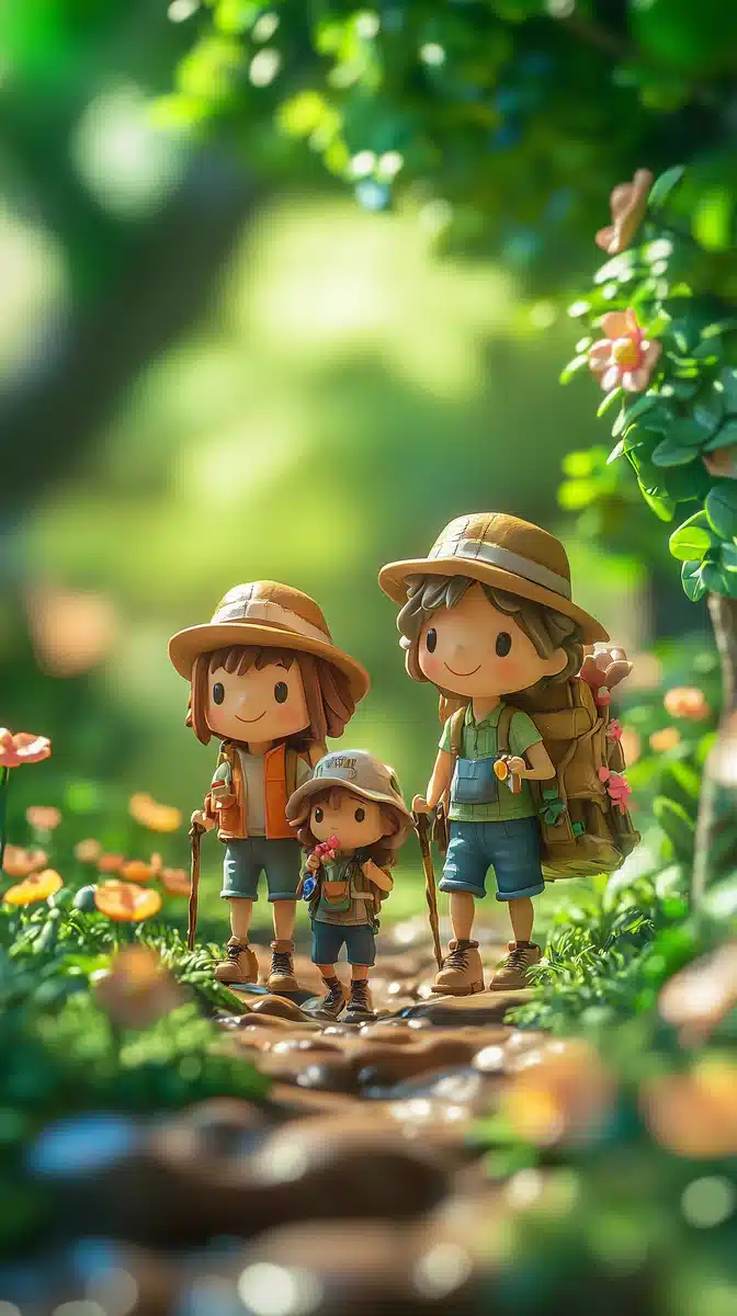 3D Cartoon Family Hiking Midjourney提示词
