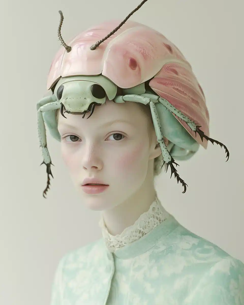 Minimalistic Portrait with Cockroach Helmet Midjourney提示词