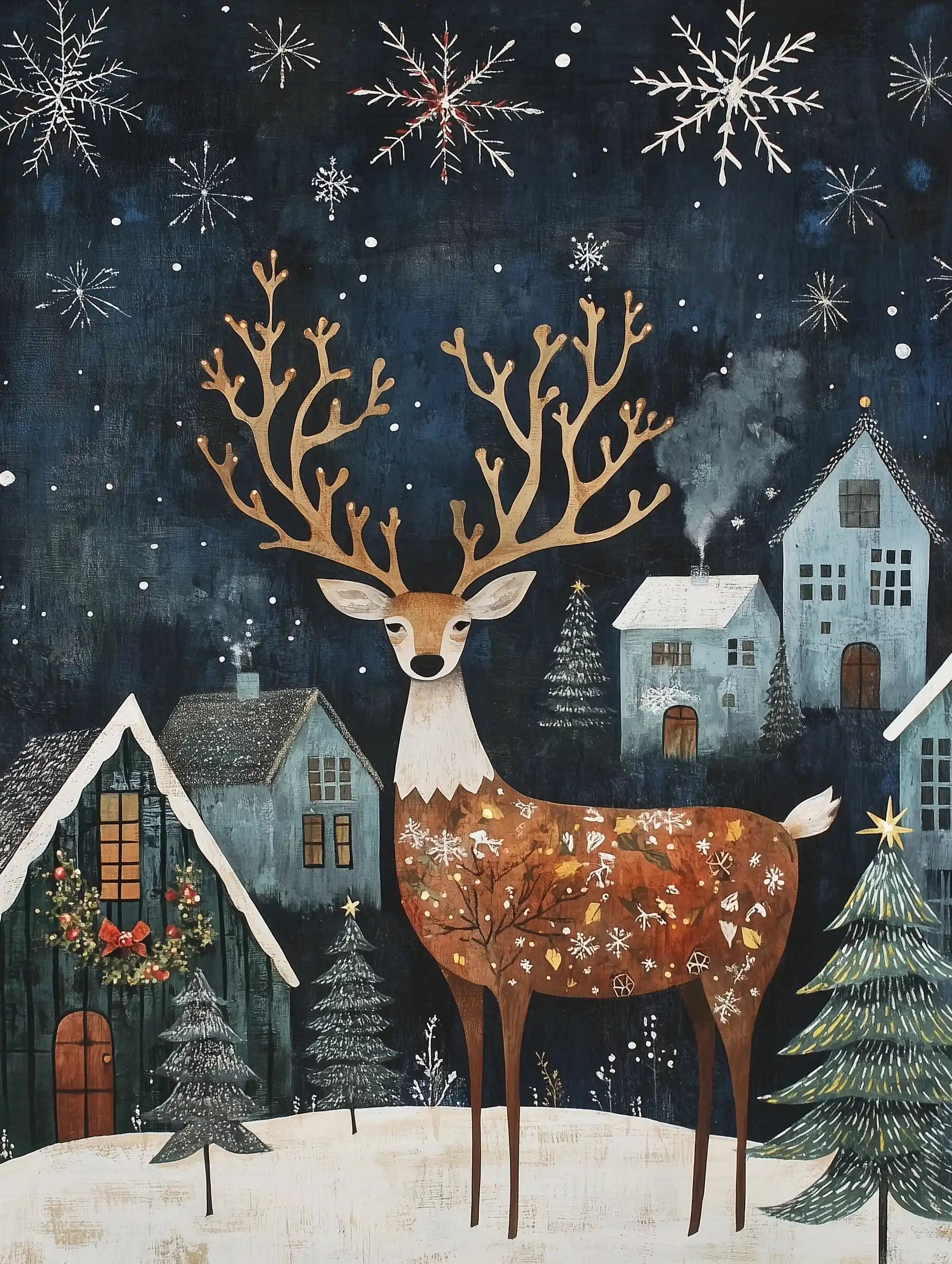 Scandi Folk Christmas Art Midjourney提示词