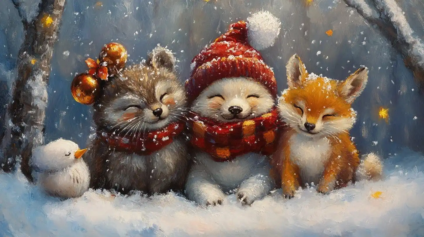 Cute Animal Christmas Oil Painting Midjourney提示词