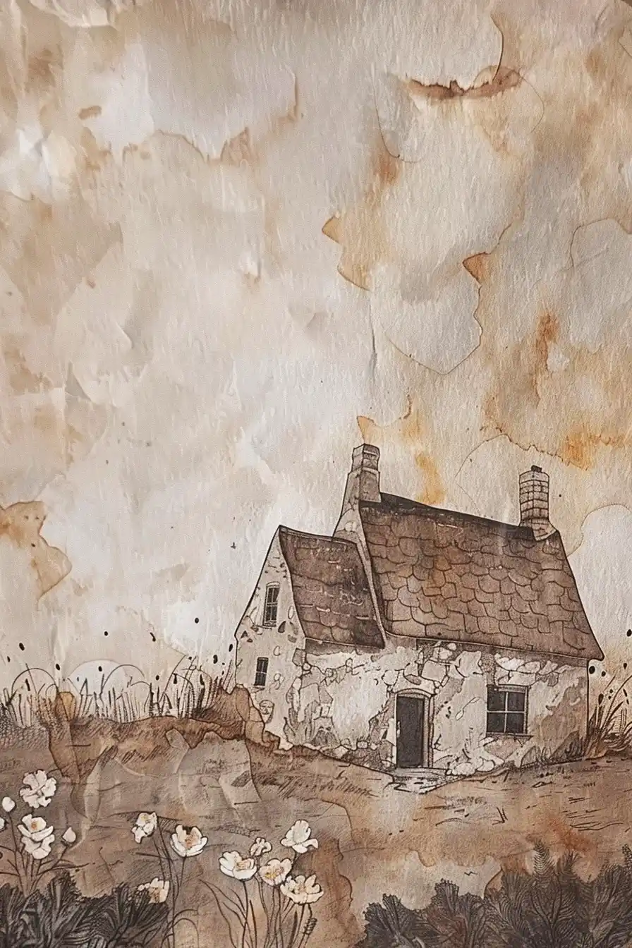 Cottage Core Watercolor Book Cover Midjourney提示词
