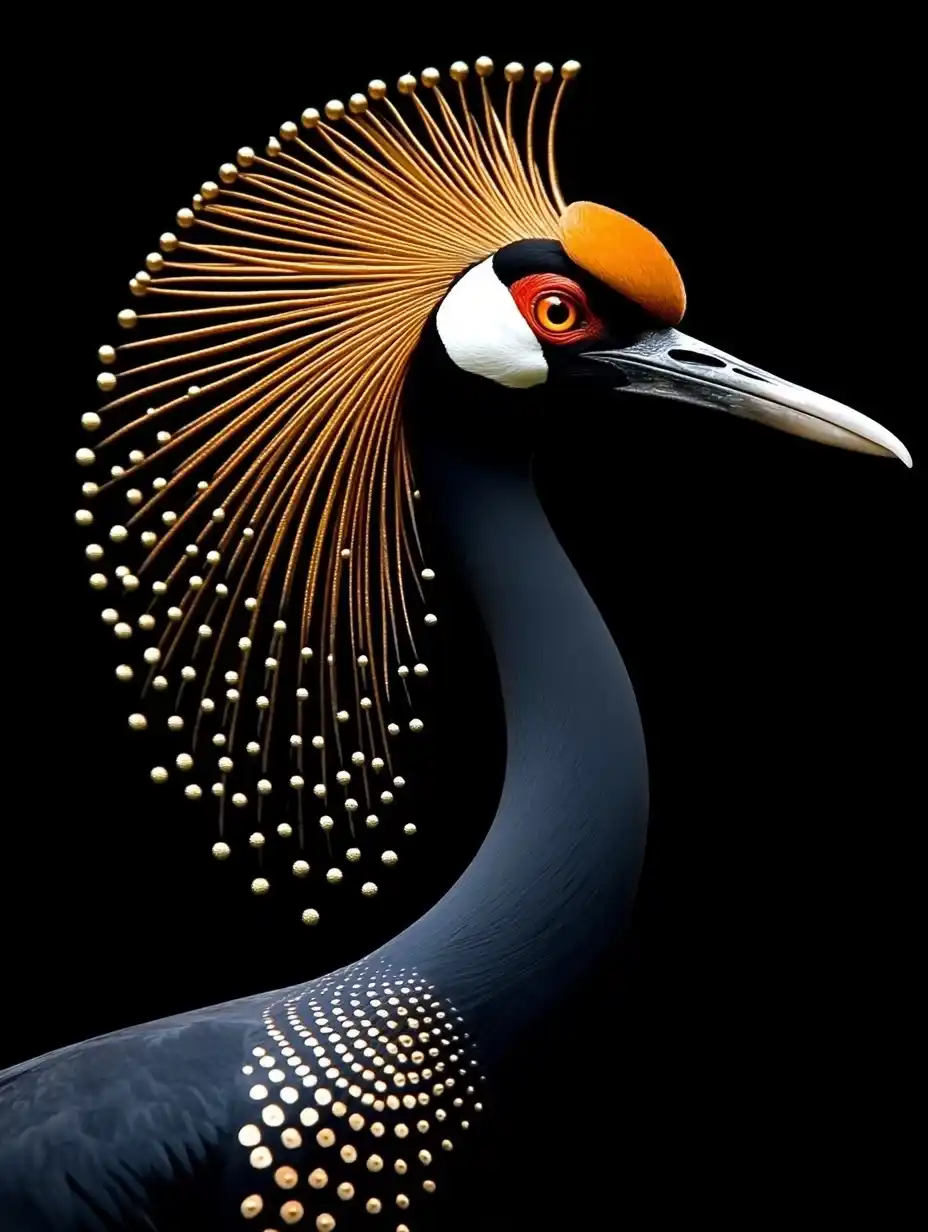 Crowned Crane in Raw Style Midjourney提示词