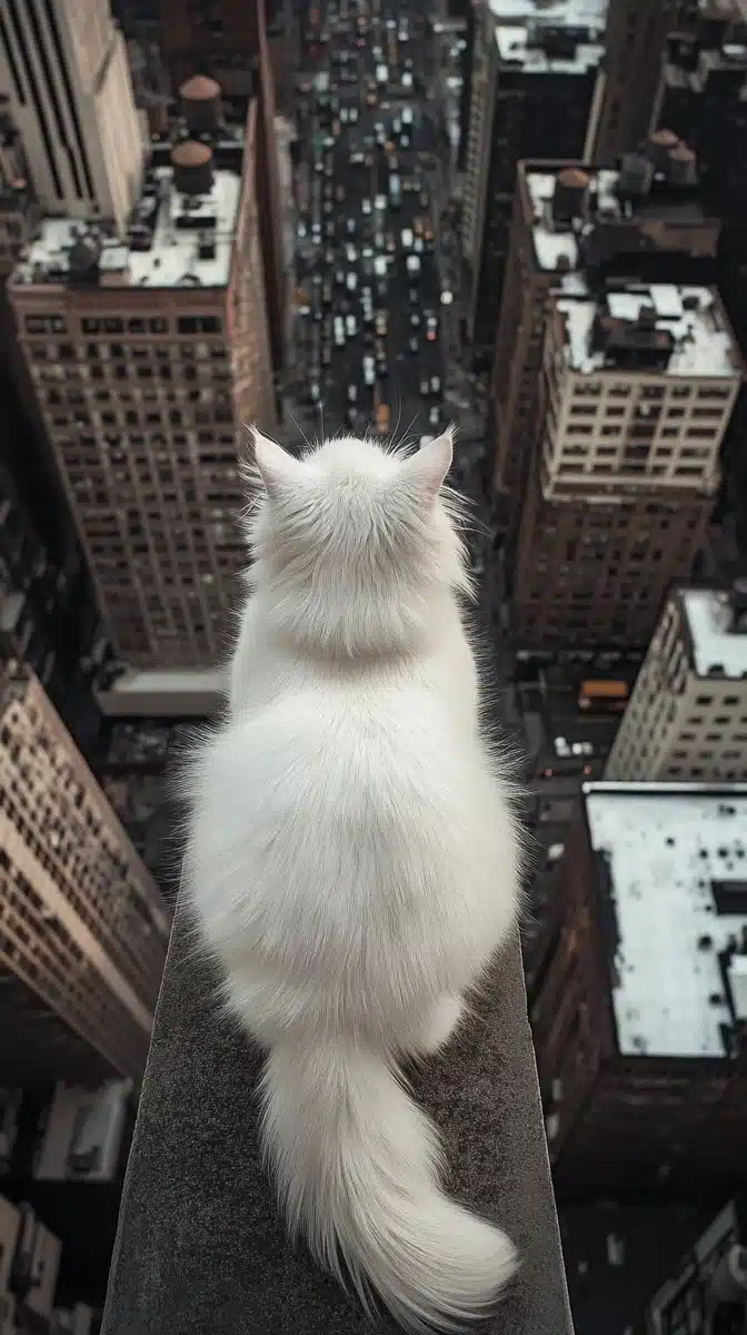 Realistic Angora Cat Rooftop Midjourney提示词