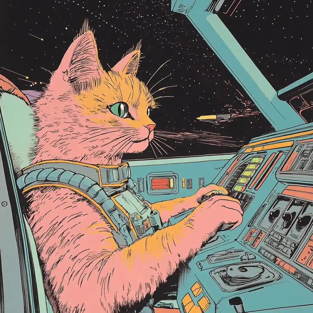 Pastel Cat in Cyber Grid Midjourney提示词