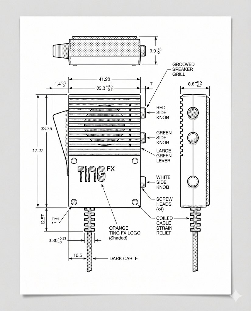 TING FX Electronic Device Technical Drawing | Dimensions Nano Banana提示词