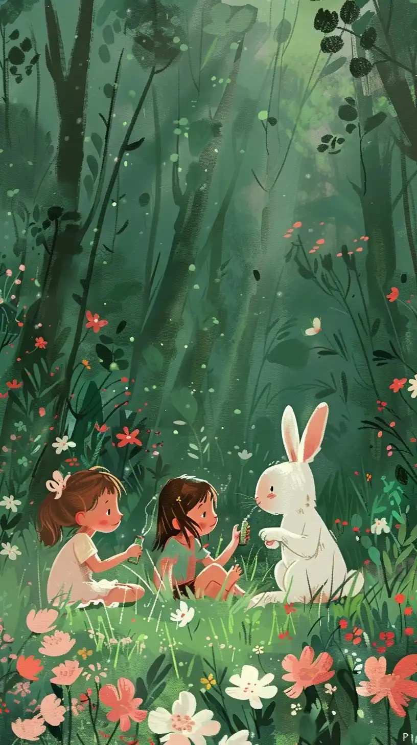 Playful Rabbit in Forest Midjourney提示词
