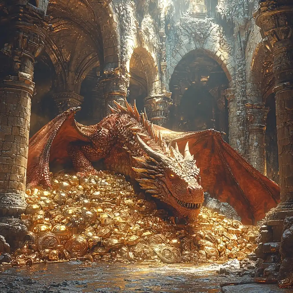 Dwarven Hall with Dragon Midjourney提示词