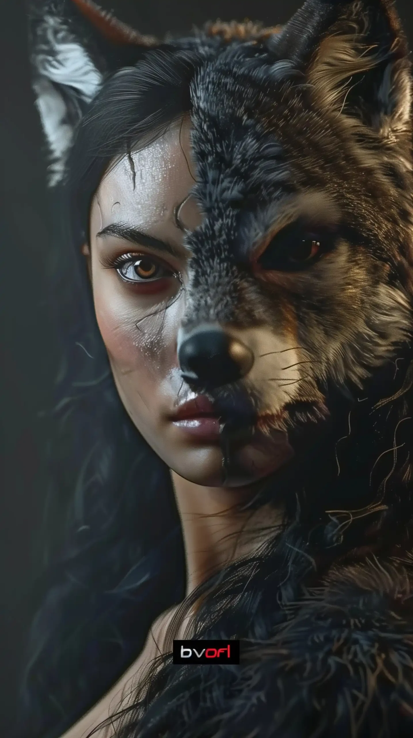 Hyper Realistic Wolf-Girl Warrior Midjourney 提示词生成效果