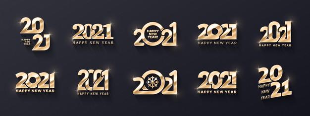 16款2021新年快乐背景黄金礼品五彩纸屑闪亮的闪光黄金数字字体设计矢量素材合集