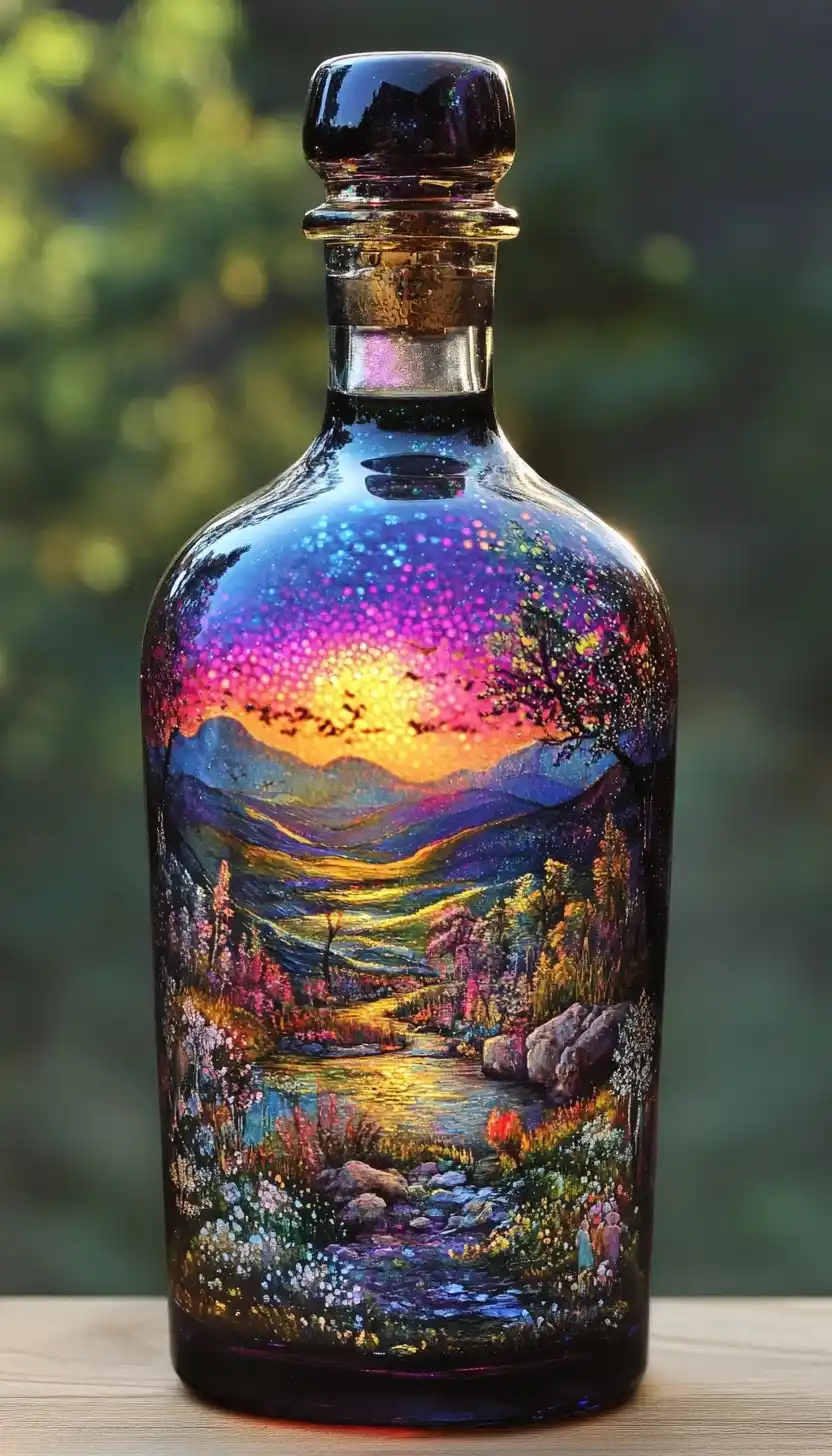 Prismatic Pointillism Spirit Bottle Midjourney提示词