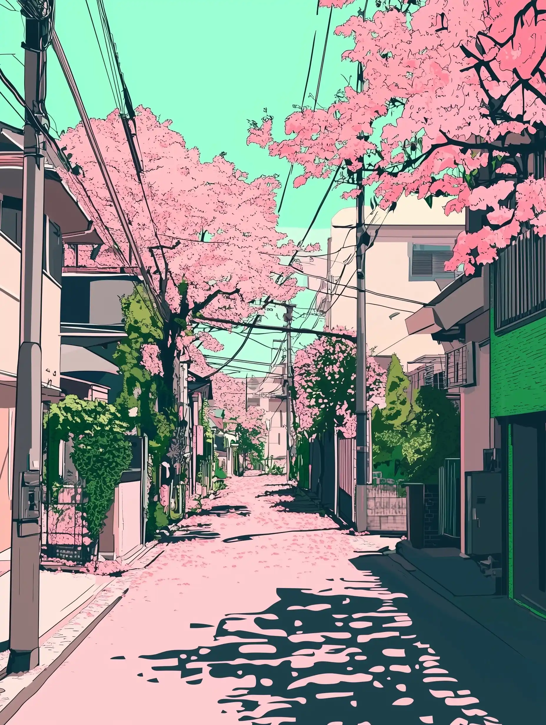 Anime Street with Sakura Midjourney提示词