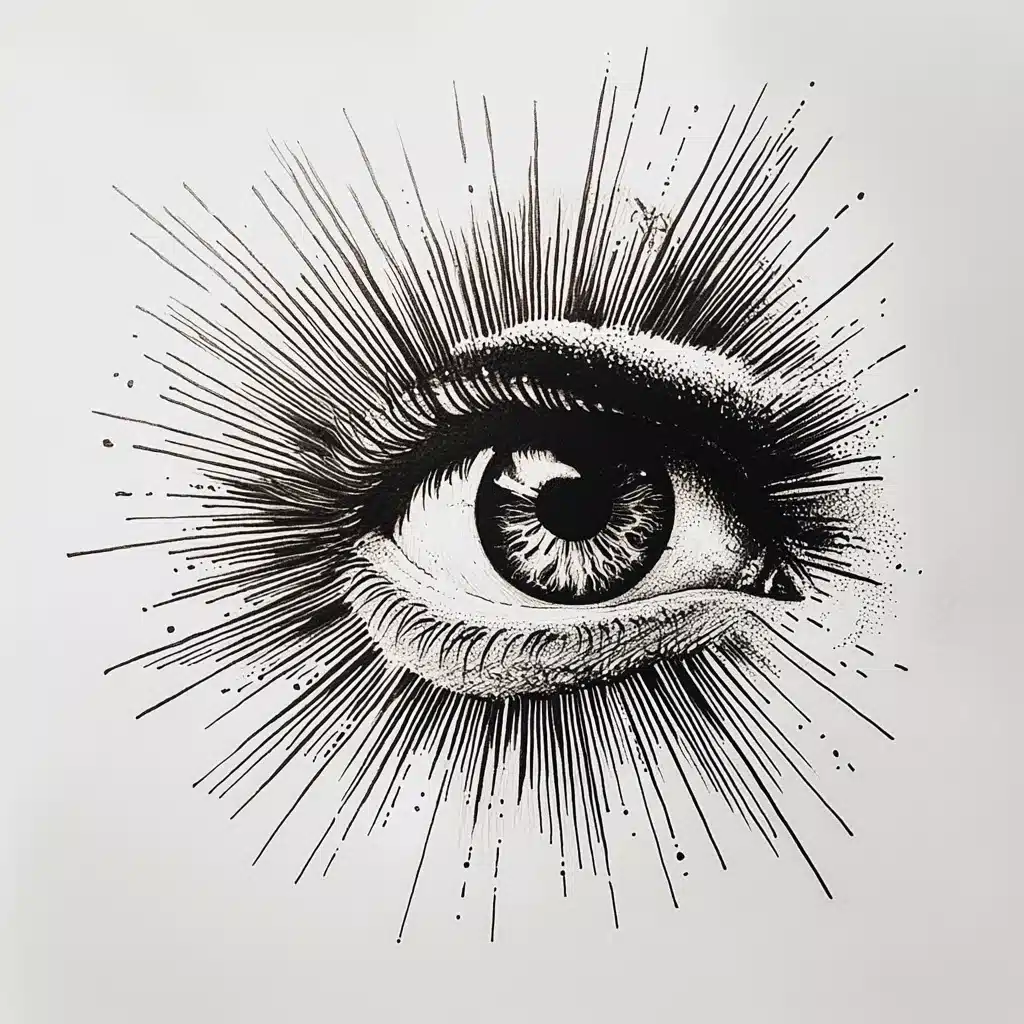 Tattoo Flash Eye with Rays Midjourney提示词
