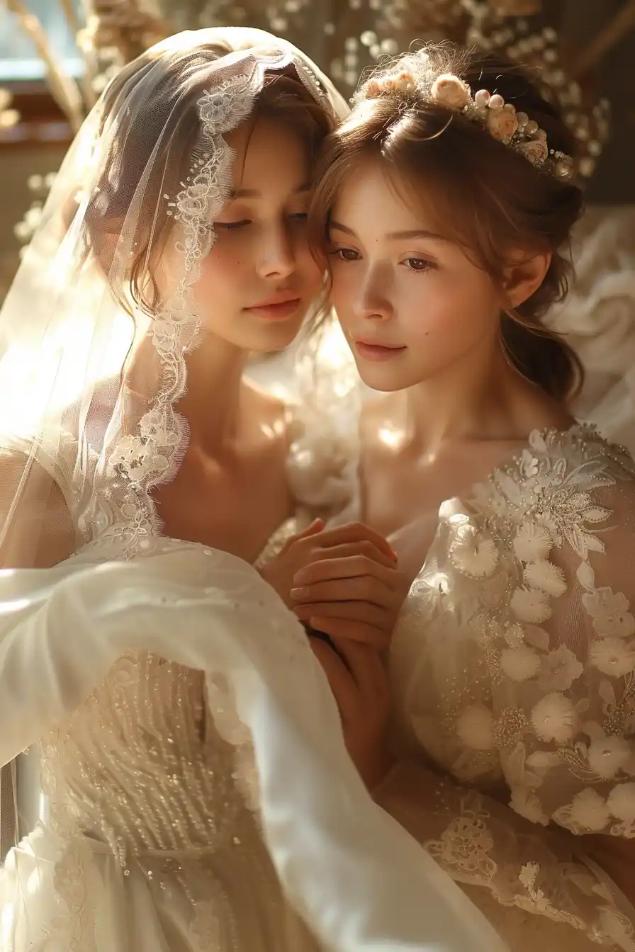 Japanese Mother-Daughter Wedding Portrait Midjourney提示词