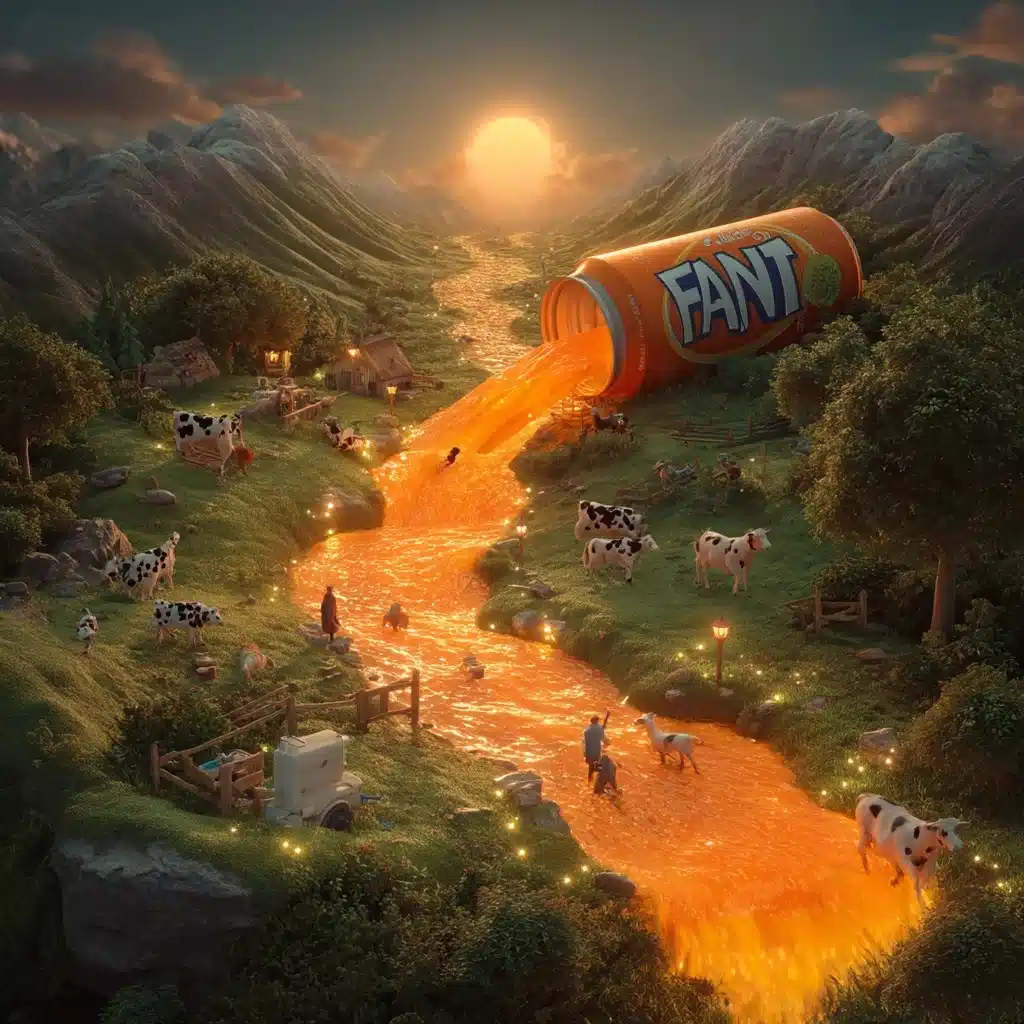 Surreal Fanta Waterfall Landscape Midjourney提示词