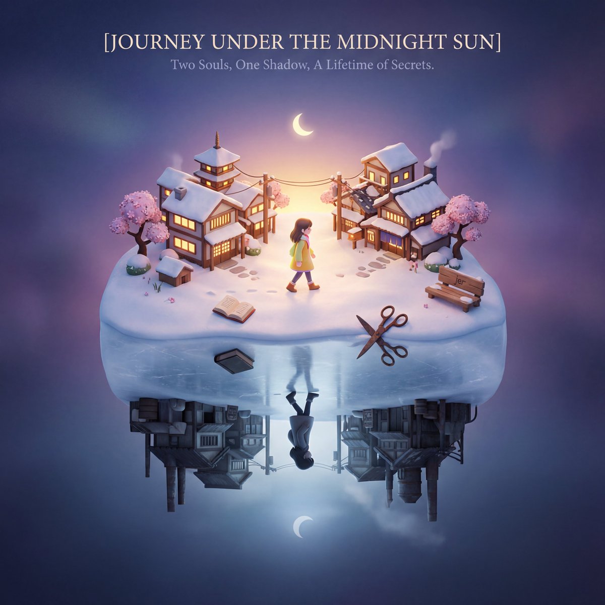 Journey Under Midnight Sun: 3D Miniature Winter Art Nano Banana提示词