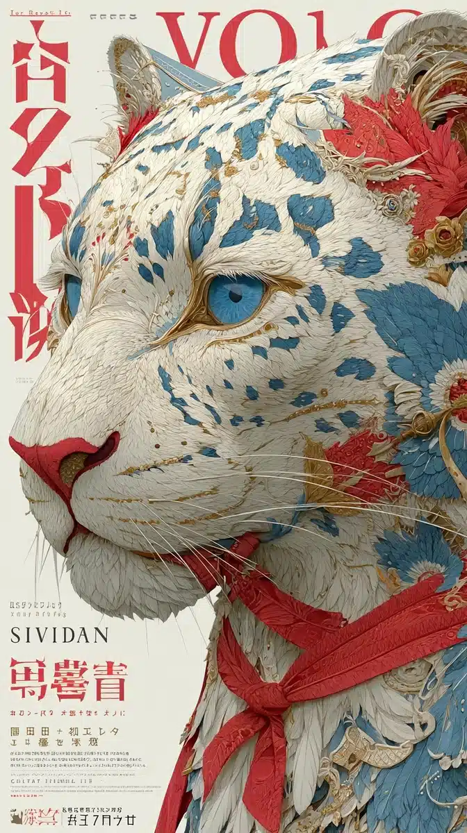 Anime Leopard with Ribbons Midjourney提示词