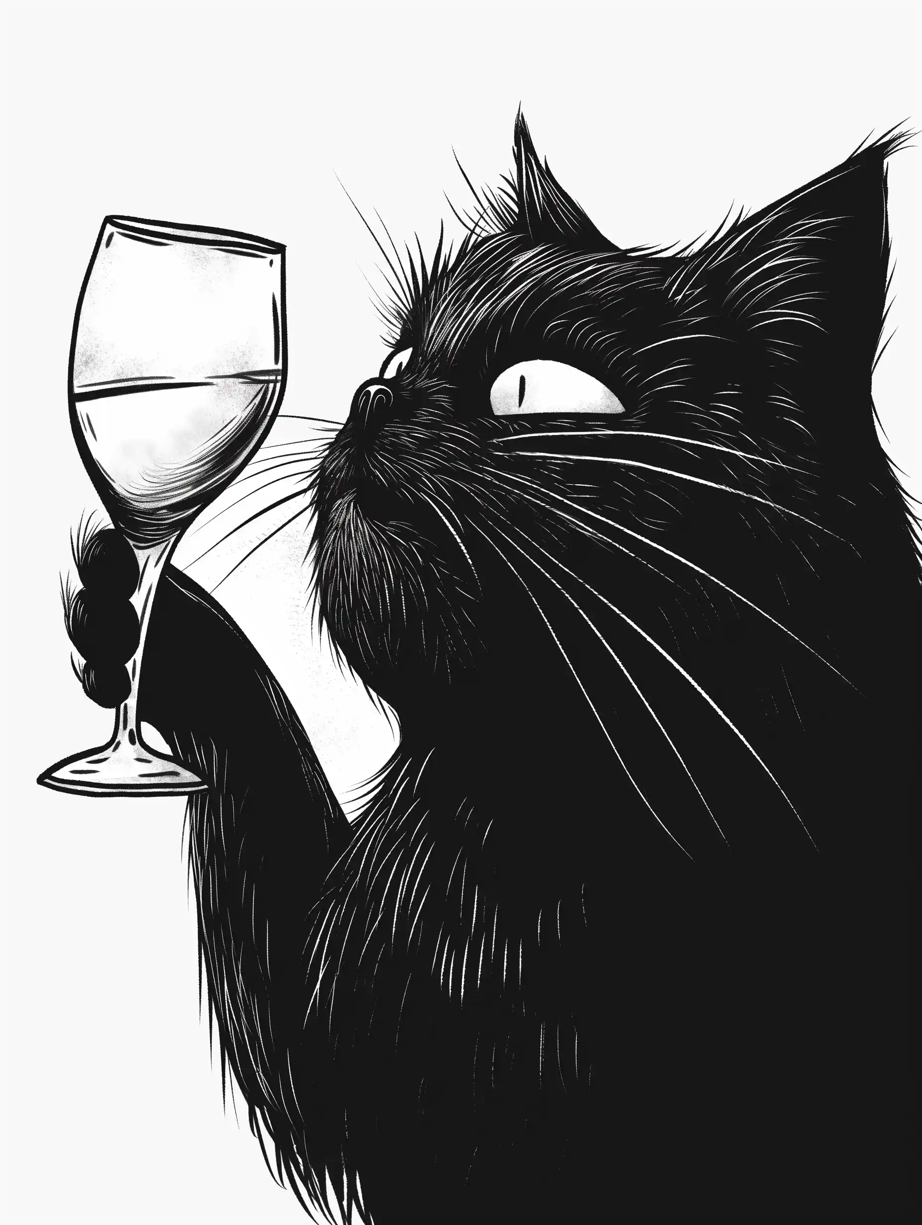 Comic Cat Sipping Wine Midjourney提示词