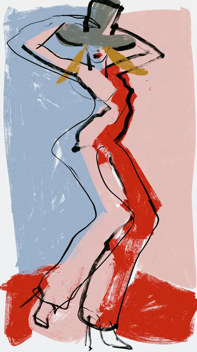 Abstract Line Art Dancer Midjourney提示词