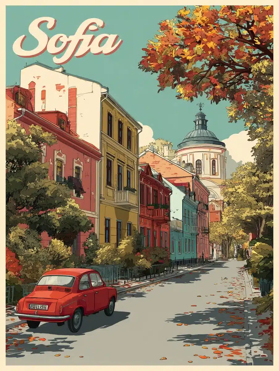 Retro Sofia Street Scene Midjourney提示词