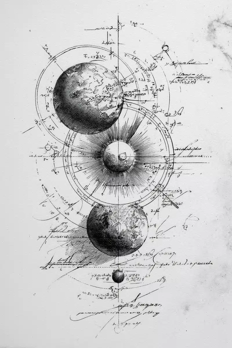 Scientific Sketch of Celestial Bodies Midjourney提示词