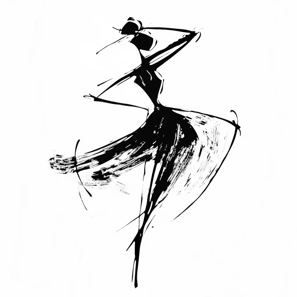 Minimalist Ink Dance Figure Midjourney提示词