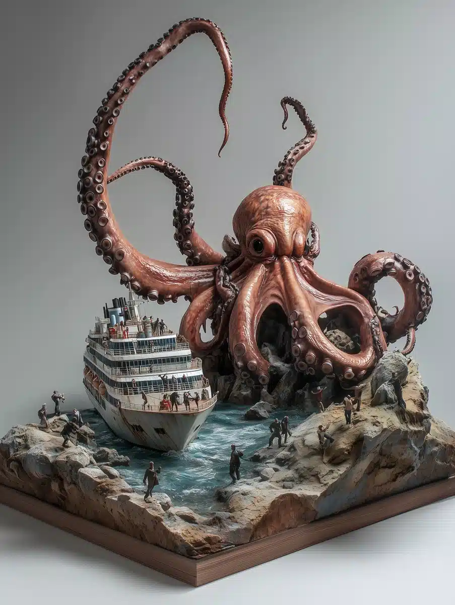 Octopus Attack Model Scene Midjourney提示词