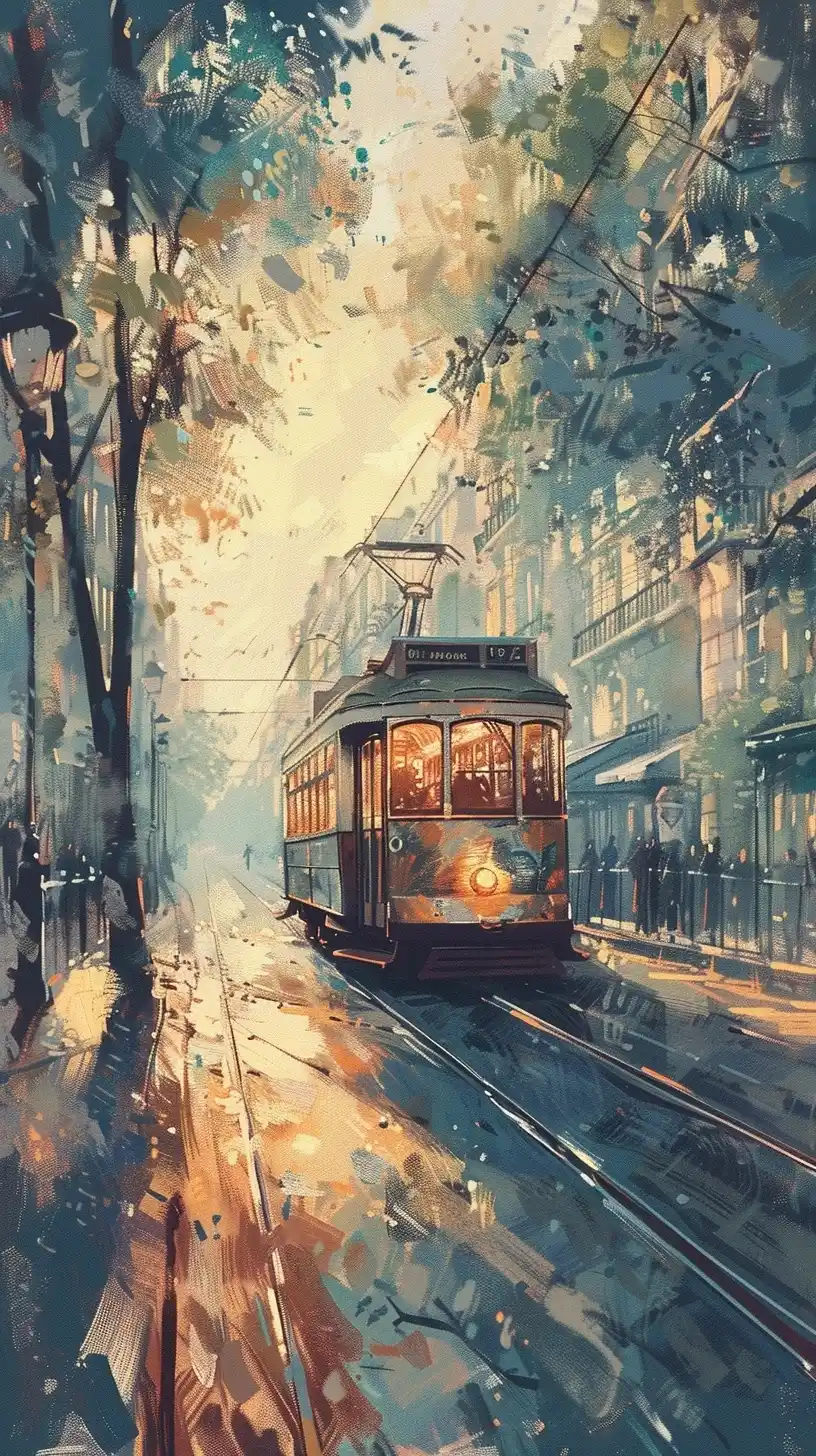 Impressionist Tram in Paris Midjourney提示词