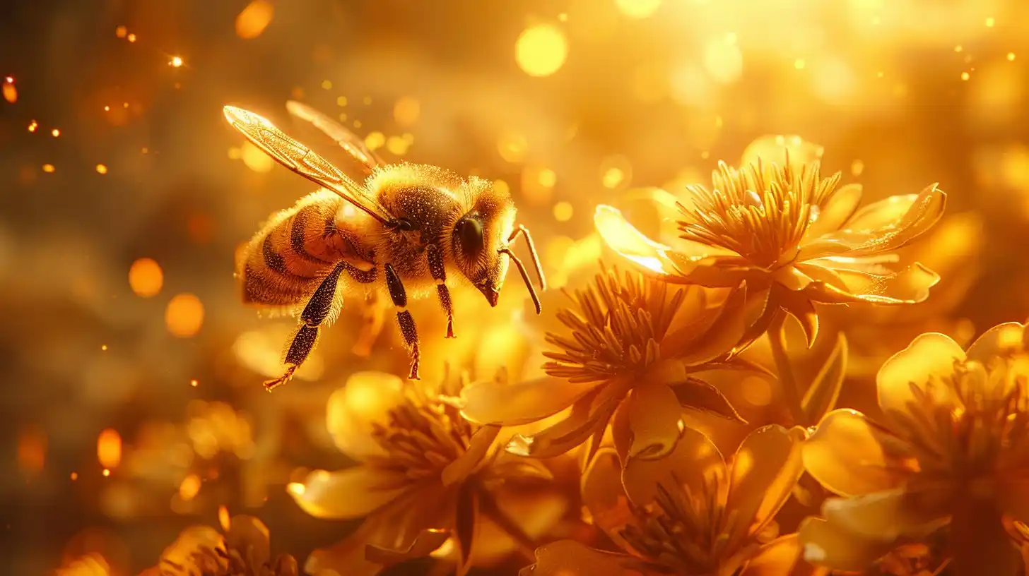 Firelight Bee on Flower Midjourney提示词