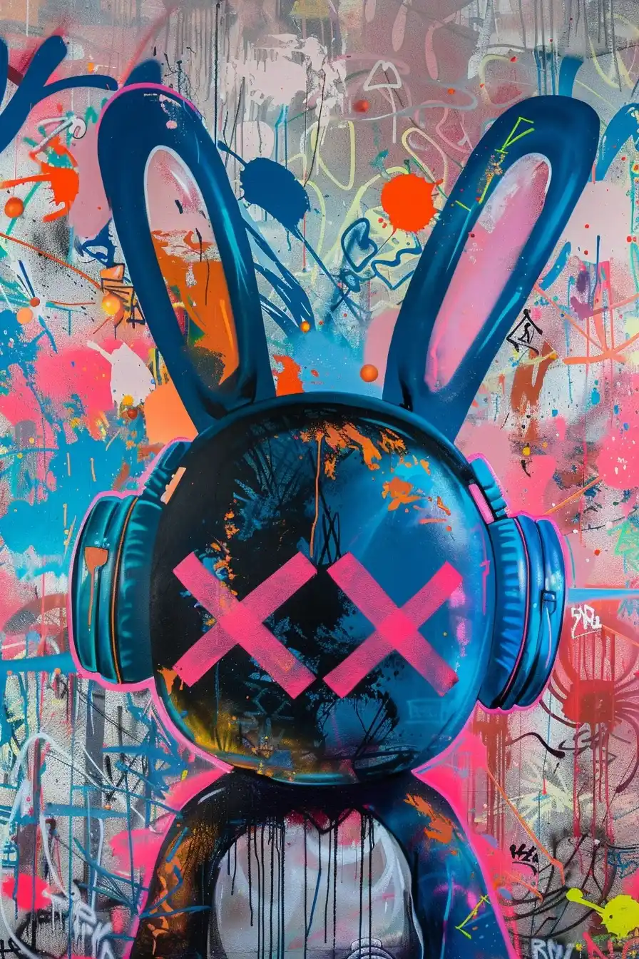 Graffiti Rabbit with Neon Mask Midjourney提示词