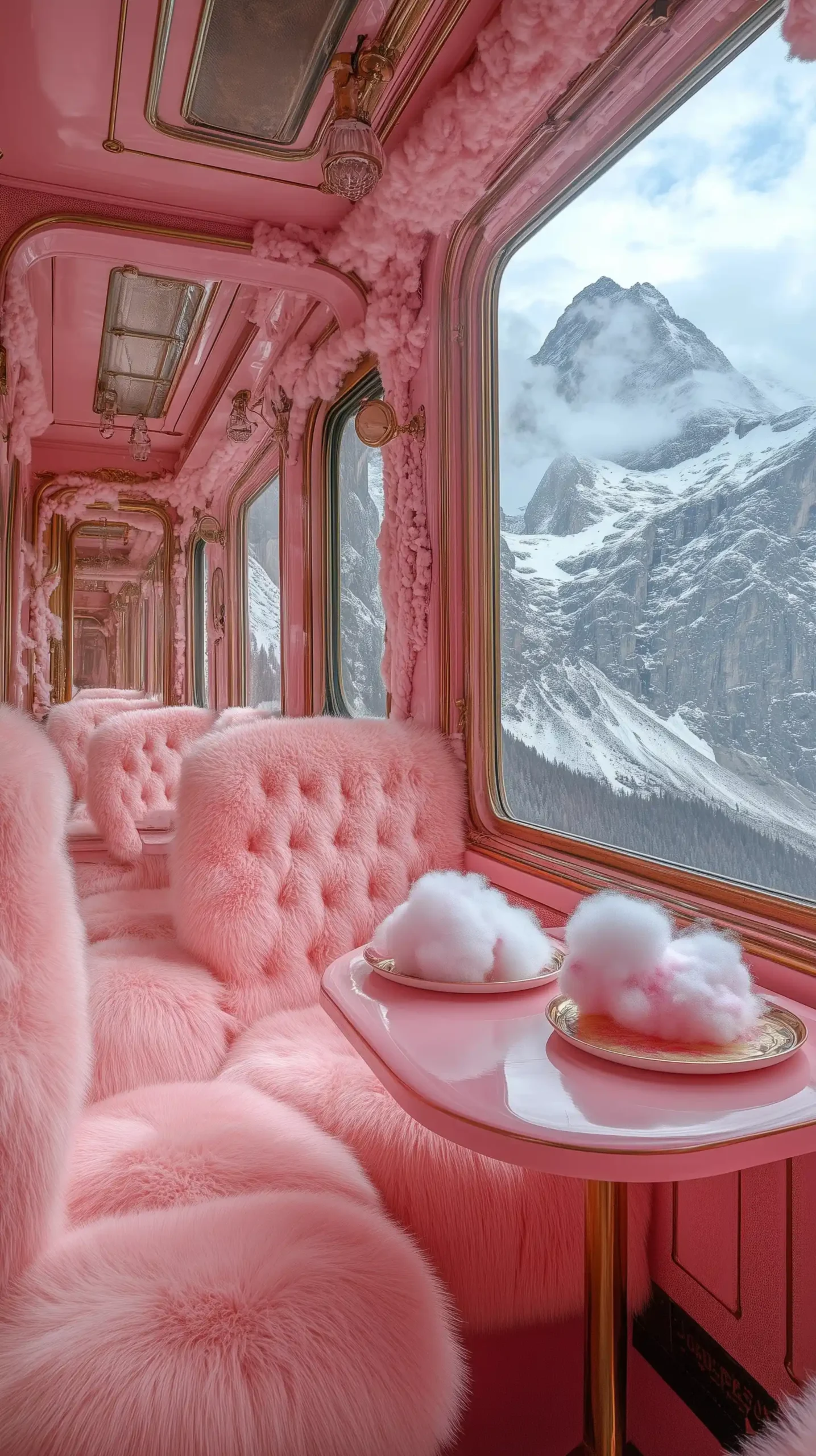 Luxurious Pink Train Interior Midjourney提示词