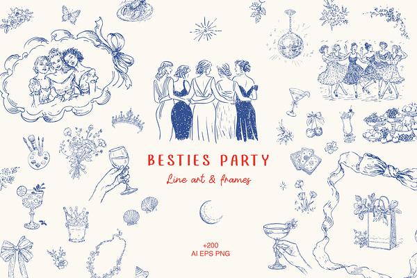 Besties Party Kit. Sketch Collection