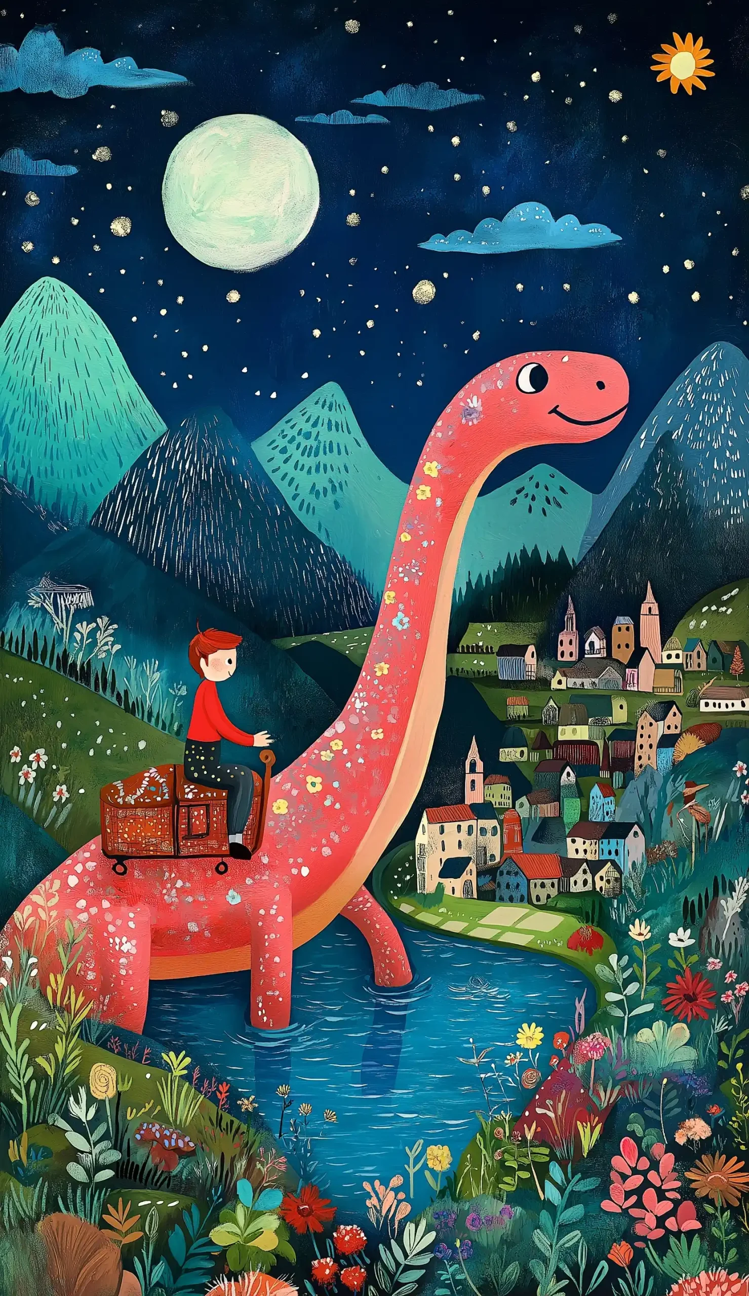 Whimsical Boy on Loch Ness Midjourney提示词