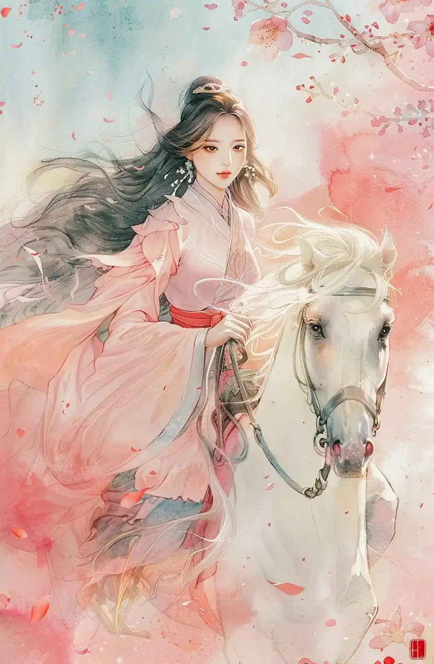 Elegant Equestrian Watercolor Midjourney提示词