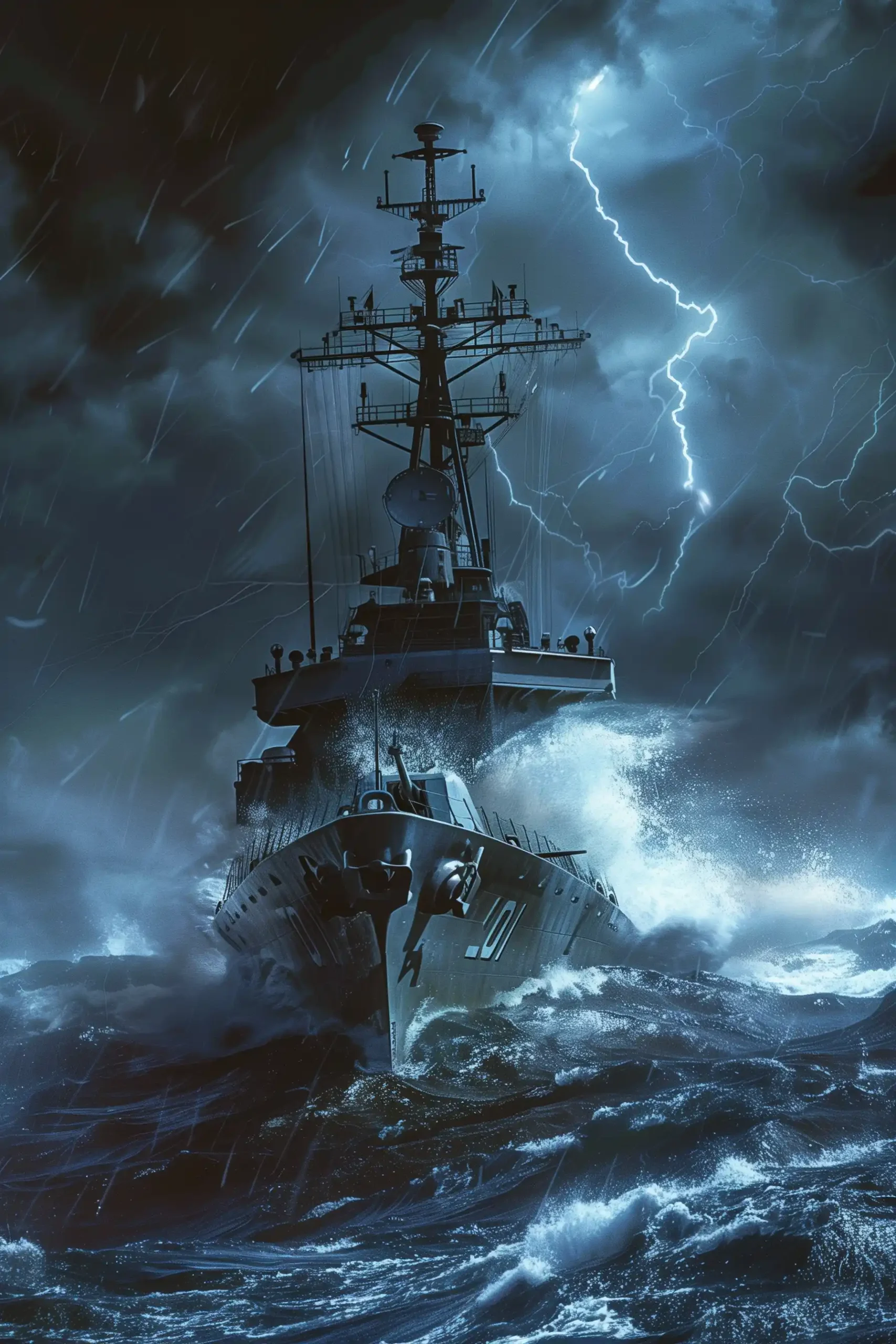 Thrilling Warship in Storm Midjourney提示词