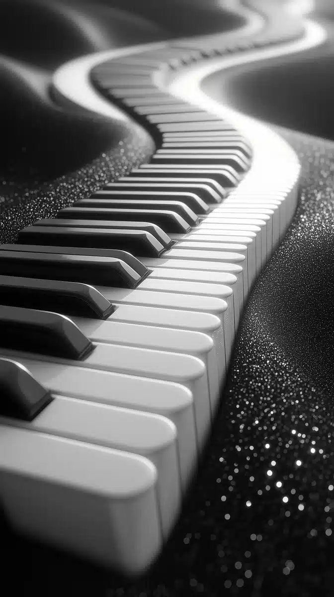 Monochrome Piano Key Road Midjourney提示词