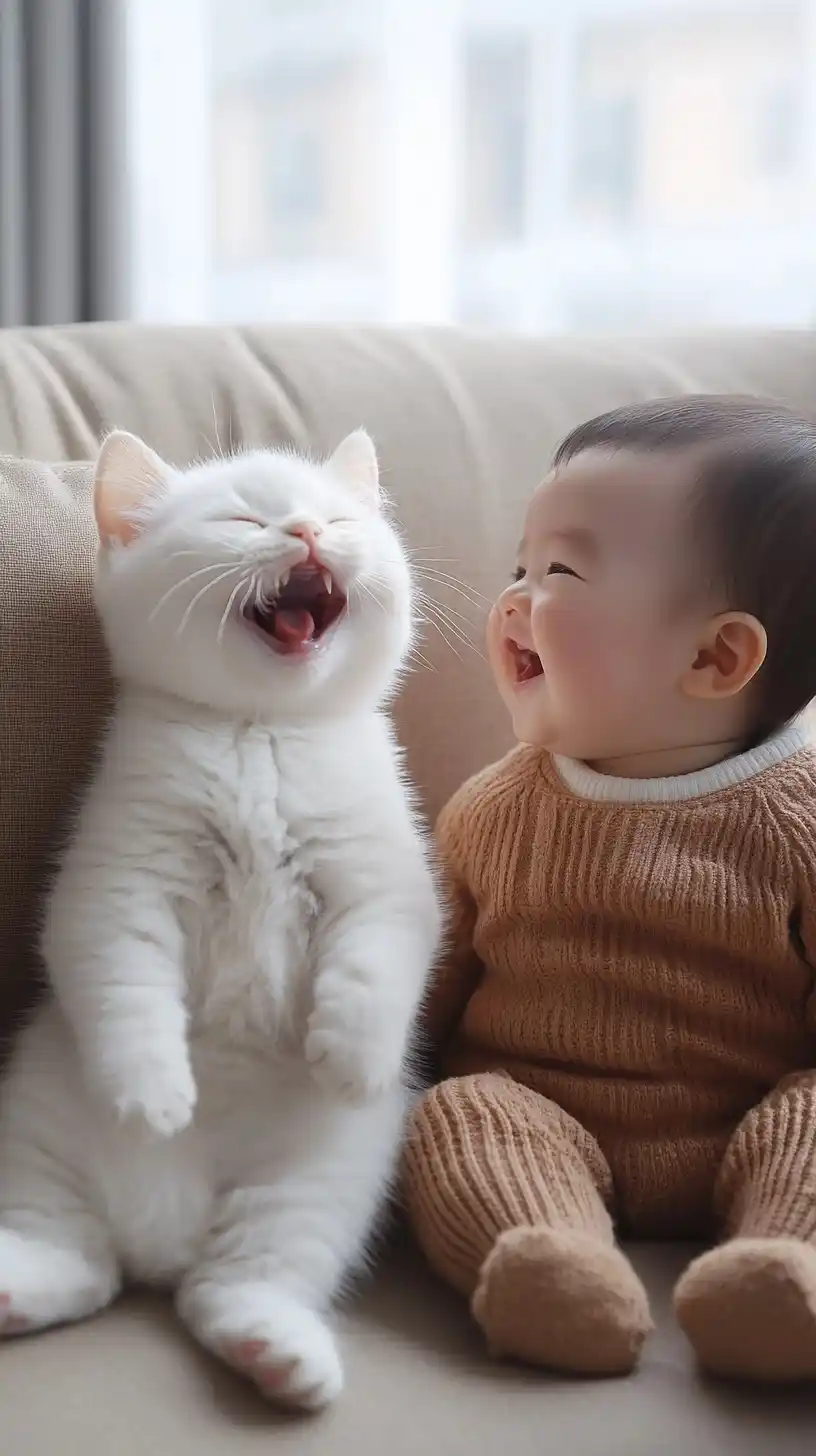 Realistic Cat and Baby Midjourney提示词