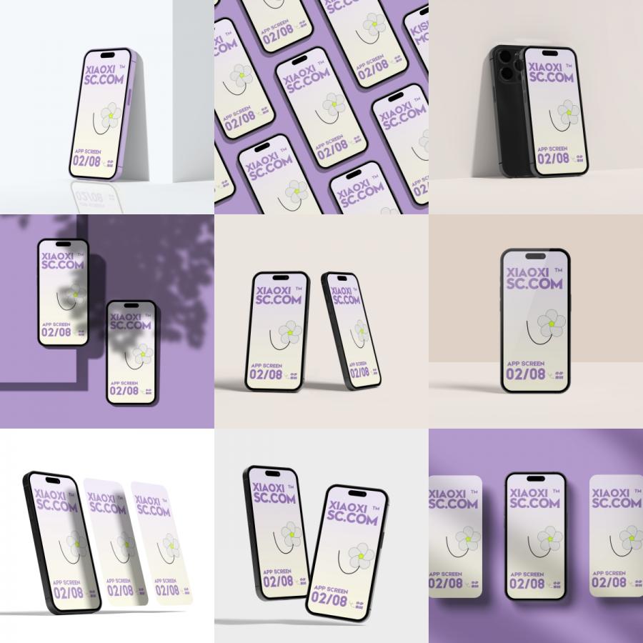 iPhone14手机屏幕APP应用界面UI作品设计VI展示贴图样机PSD素材