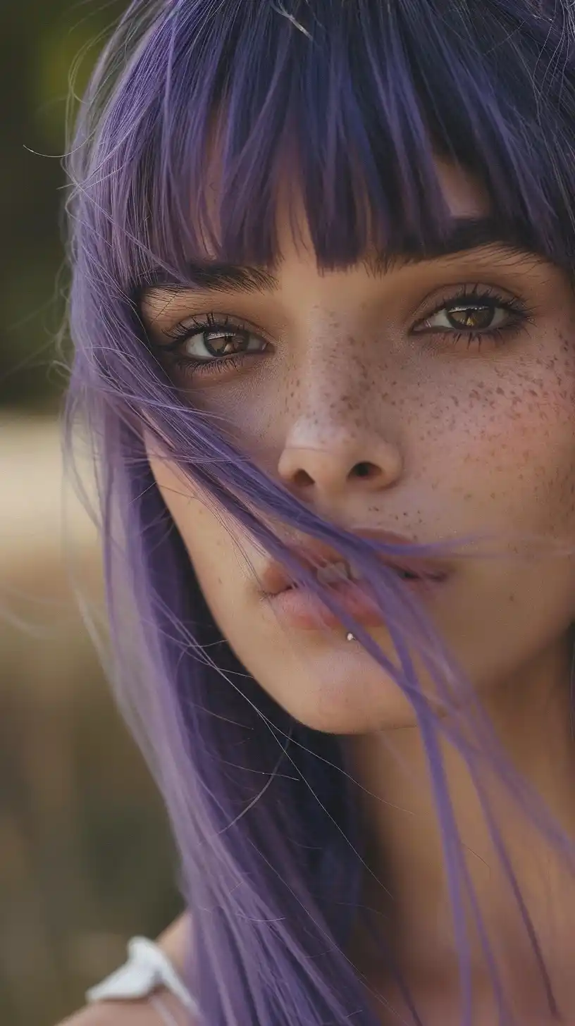 Lavender-Haired Model Close-Up Midjourney提示词
