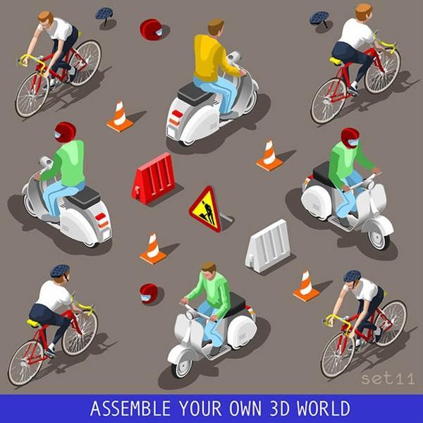骑车的3D人物