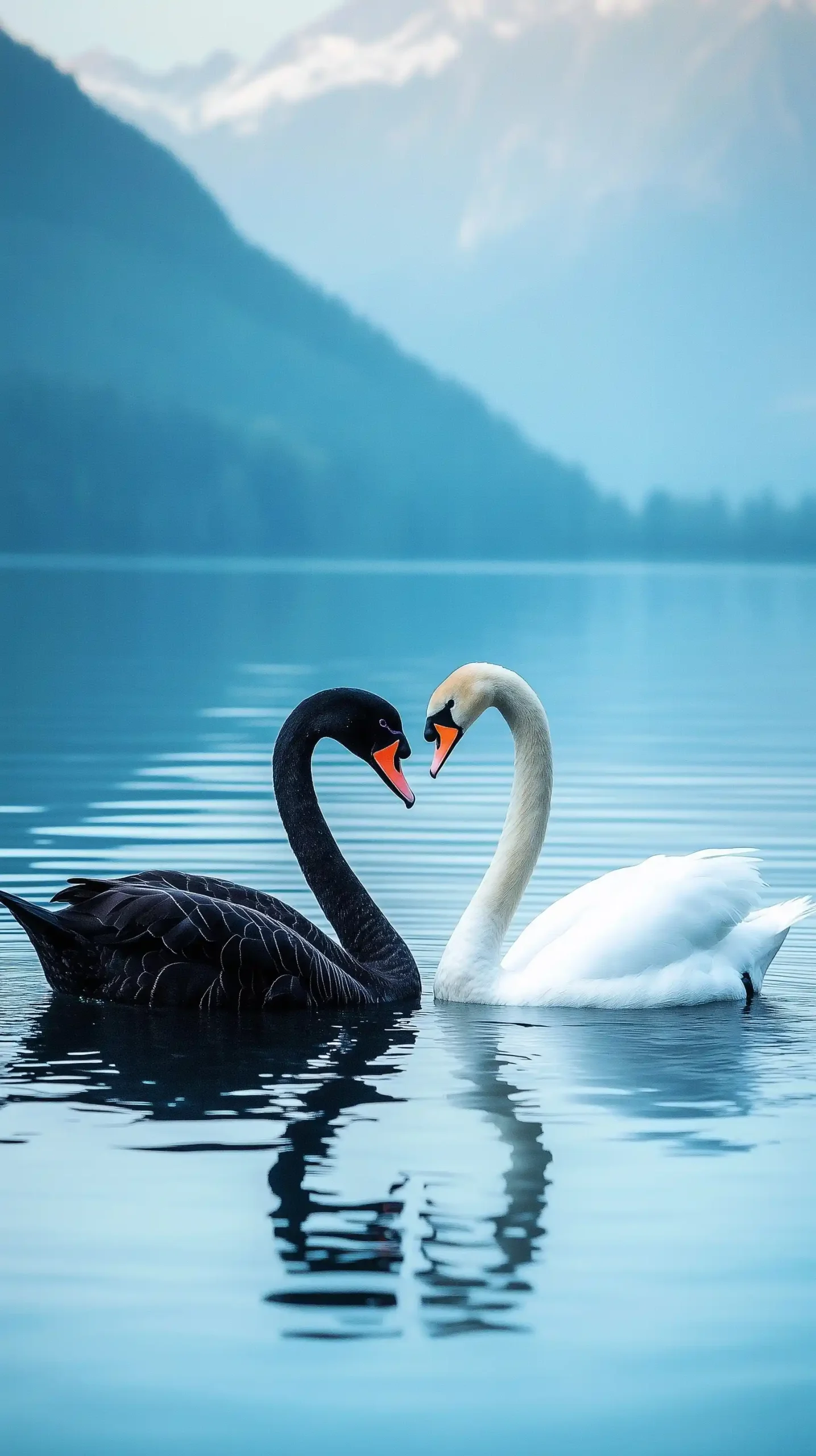 Heart-Shaped Birds Reflection Midjourney提示词