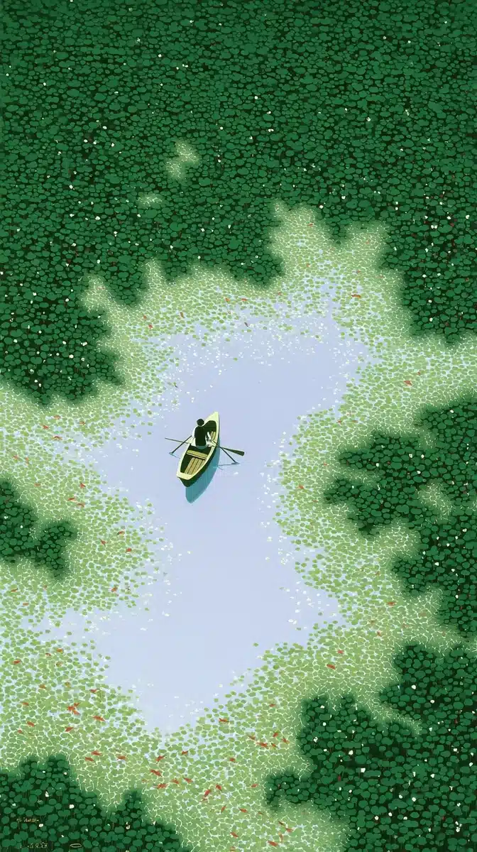 Lotus Pond Overhead View Midjourney提示词