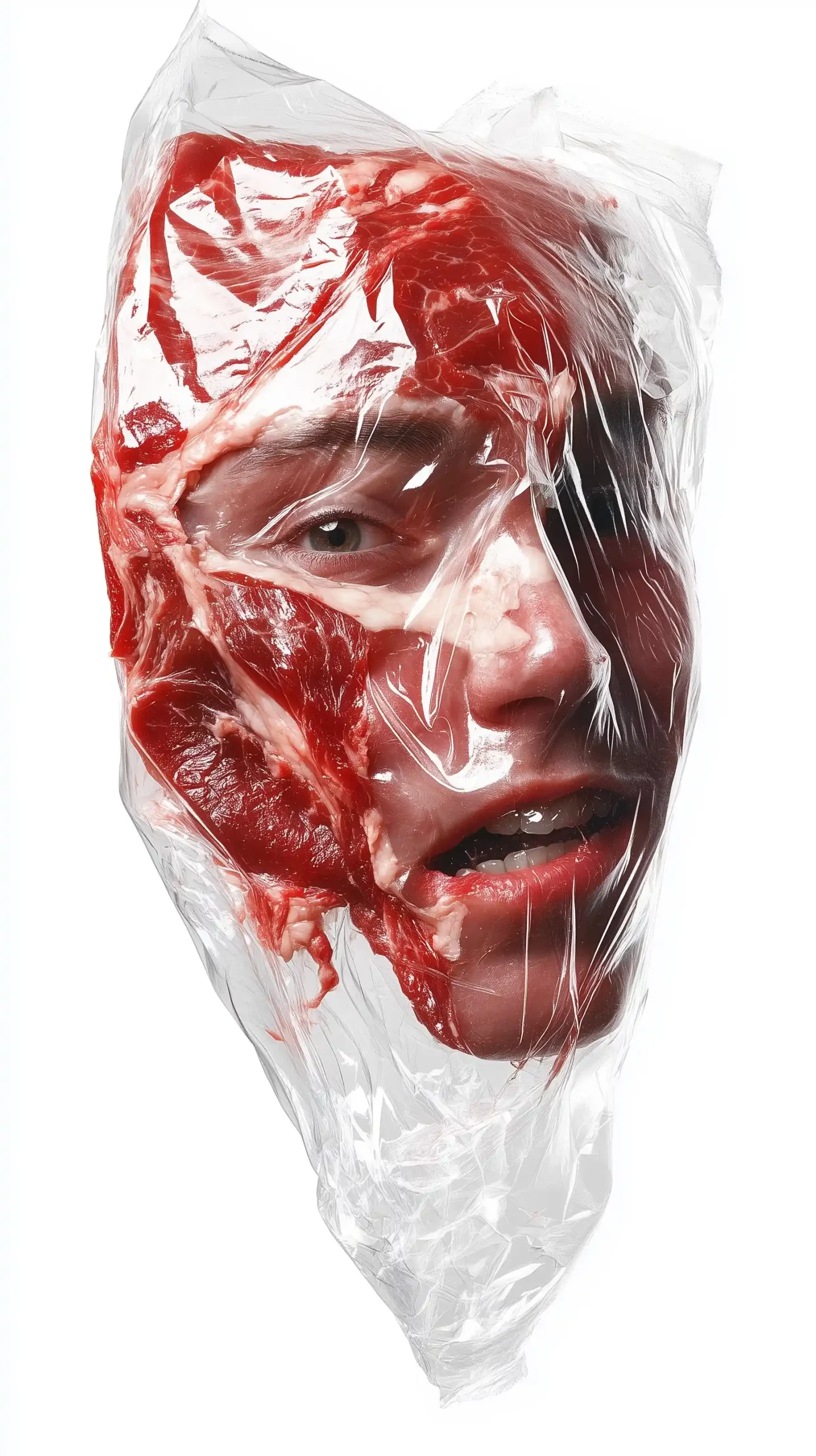 Face Against Cellophane Package Midjourney提示词