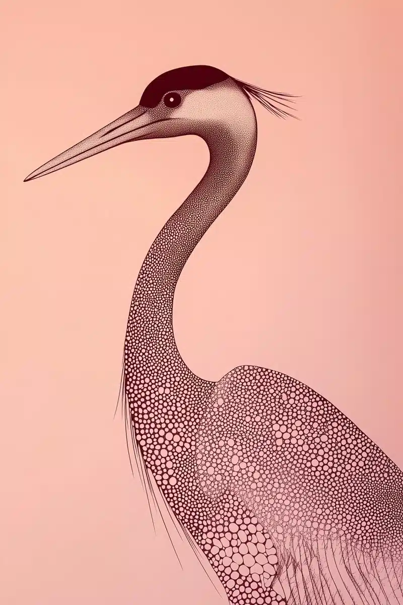 Glowing Dot Crane Illustration Midjourney提示词